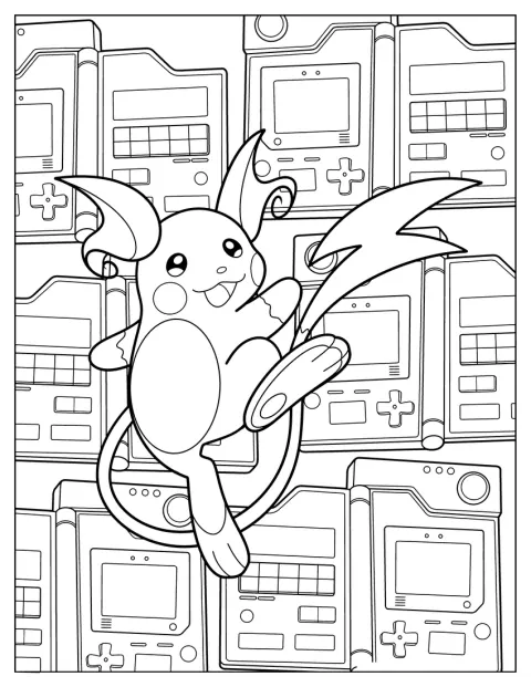 Raichu sparkar i luften framför en Game Boy.