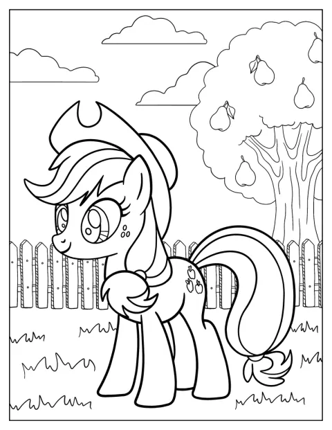 Pieni Applejack poseeraa cowboyhattu päässään.