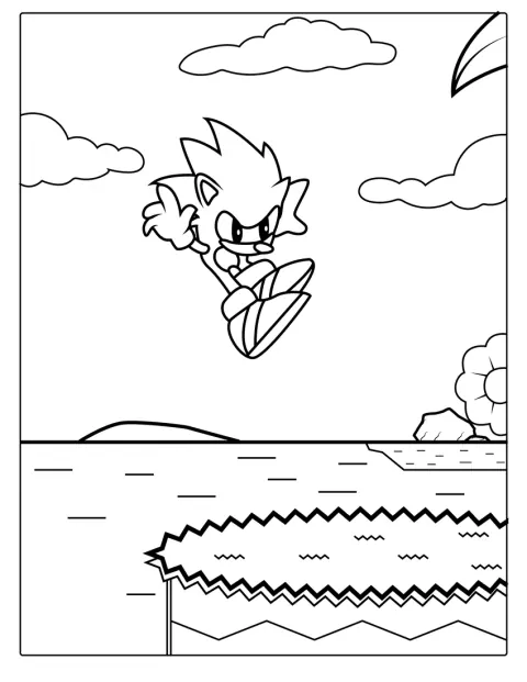 Sonic biegnie w charakterystycznym, dwuwymiarowym stylu retro.