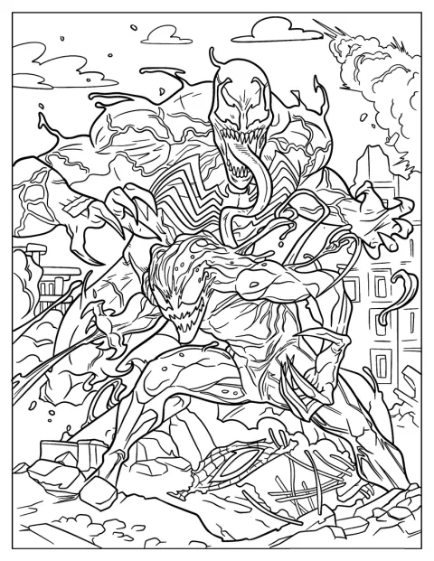 Venom und Carnage liefern sich einen heftigen Kampf.