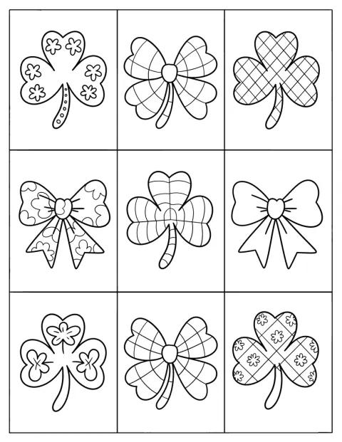 Verschillende klavertjes zijn gevuld met decoratieve patronen.