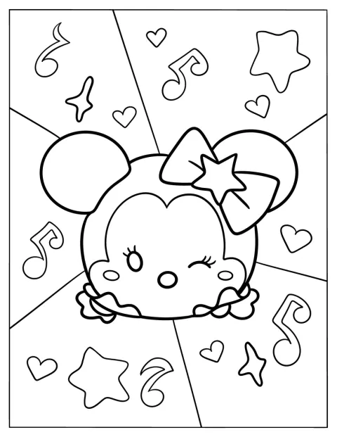 Minnie Mouse Tsum Tsum face cu ochiul și zâmbește.