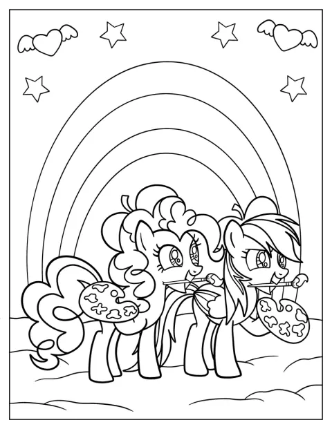 Pinkie Pie und Rainbow Dash stehen beim gemeinsamen Malen.