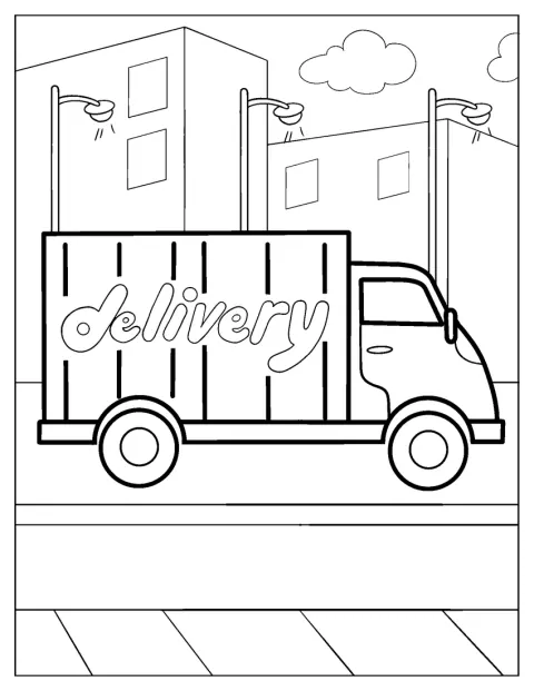荷物を届ける配送トラックが、画面中央に描かれています。