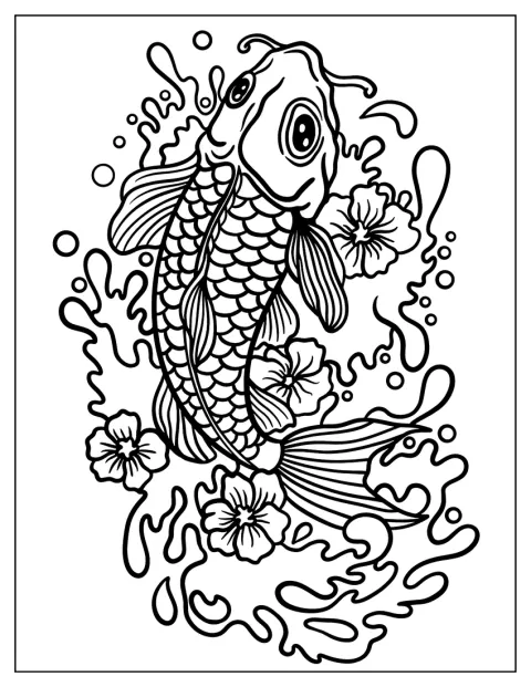 Koi Fish Jumping Out Of The Water Tattoo Coloring Page