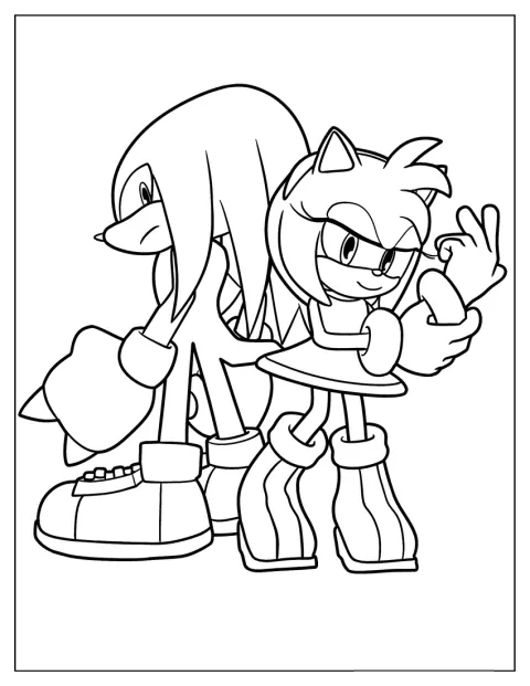 Amy Rose Coloring Page Standing Behind Knuckles