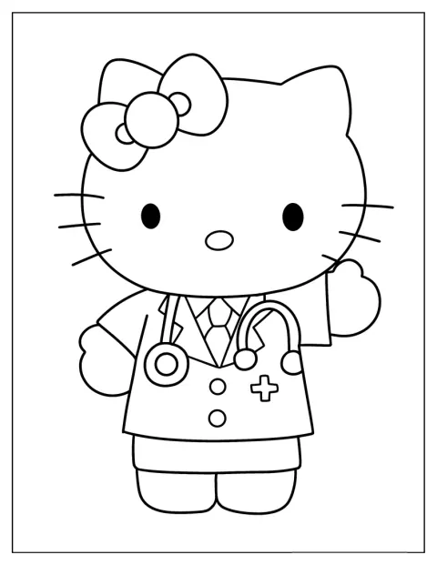 Hello Kitty indossa il camice e lavora come dottoressa.