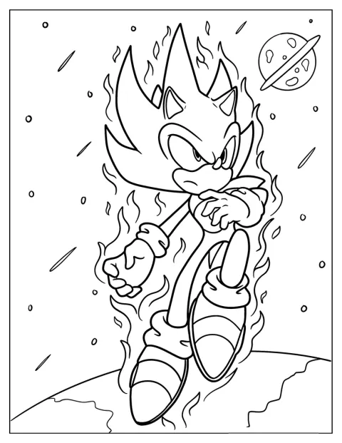 Super Sonic zweeft tussen de sterren in de ruimte.