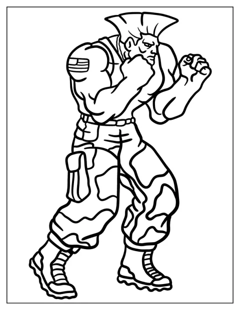 Guile ergue os punhos e prepara-se para lutar.