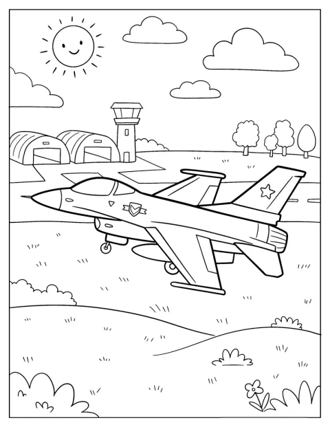 Um caça F-16 Fighting Falcon descola de uma base aérea.