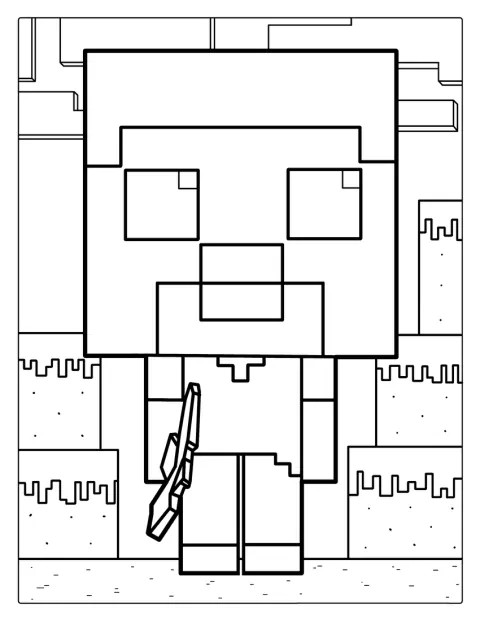 Funko Pop stílusú Steve áll a Minecraft világában.