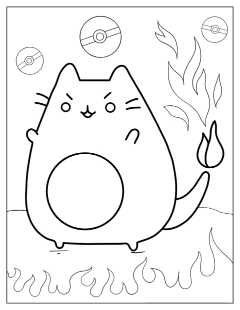 Pusheenが、リザードンの姿に変身しています。
