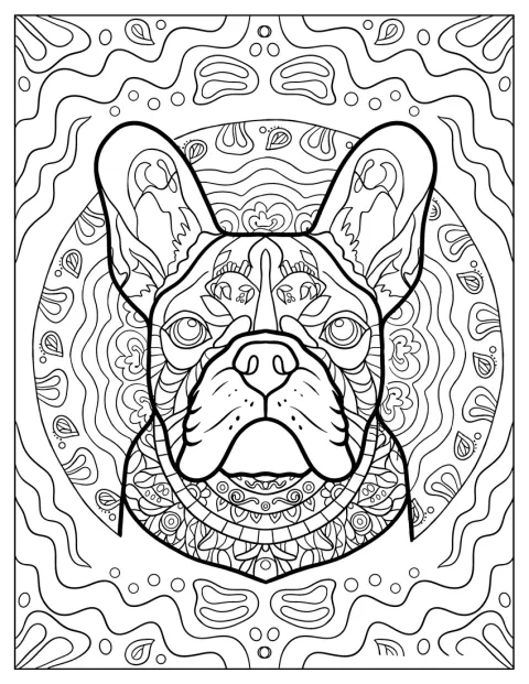 Intricate French Bulldog Coloring Page Mandala
