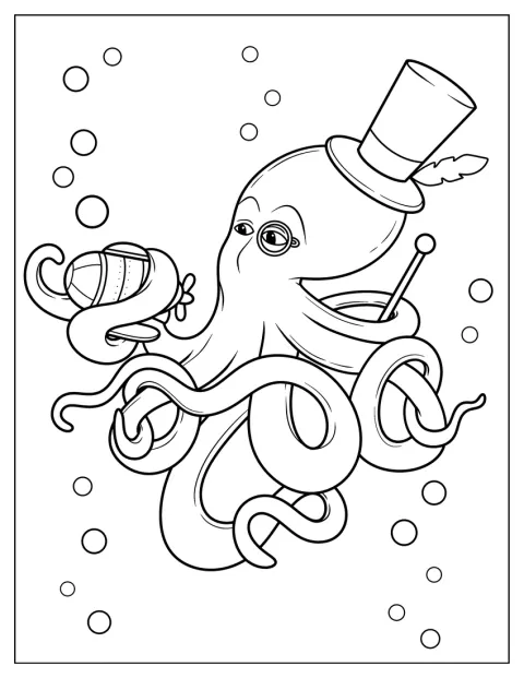 Un pulpo lleva un monóculo y un elegante sombrero de copa.