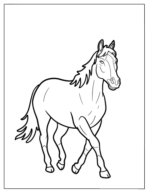 長いたてがみをなびかせた馬が農場に立っています。