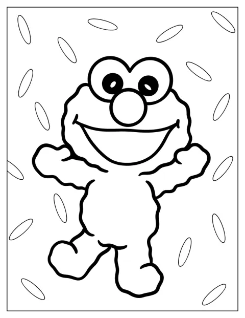 Elmo ist im niedlichen Chibi-Stil mit großem Kopf dargestellt.