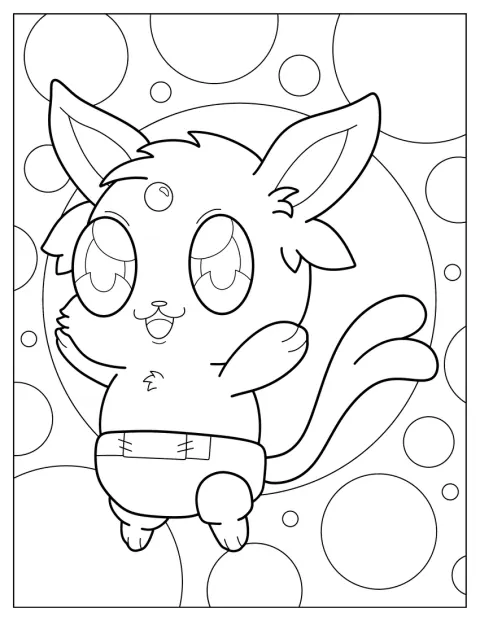 Un Mentali chibi porte des couches et affiche un air mignon.