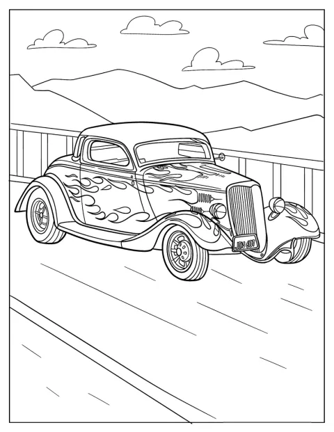 Klassinen hot rod -auto on kuvattu retrotyyliin.