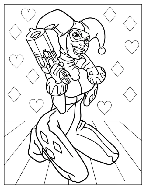 Detailed Outline Of Harley Quinn In Clown Costume