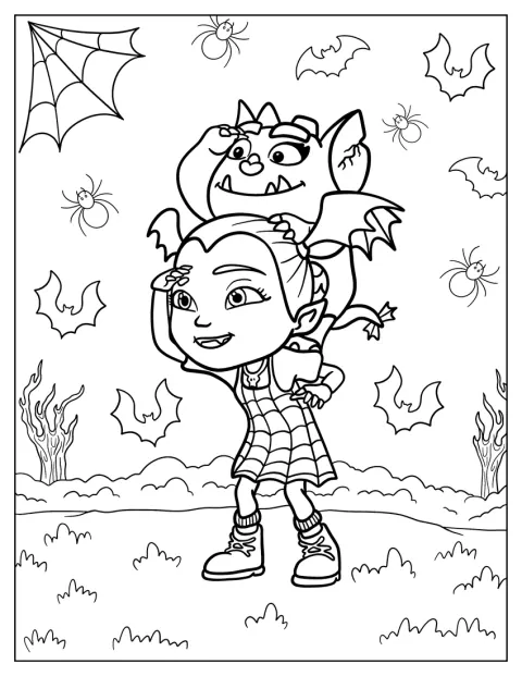 Vampirina e Demi procuram algo entre as árvores da floresta.