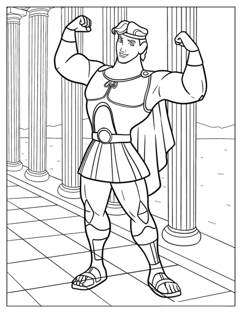 Hercules spant zijn spieren en laat ze zien.