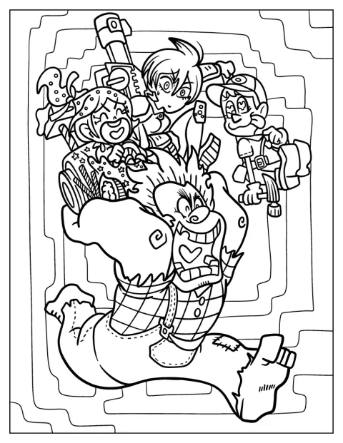 Ralph Demolka niesie Vanellope, sierżant Calhoun i Fix-It Felixa.