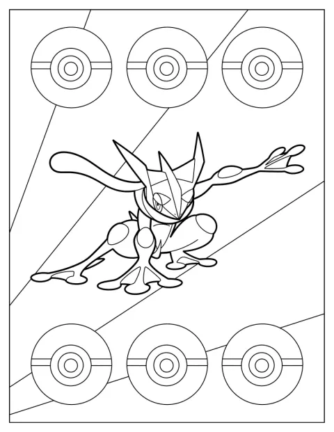 Greninja è raffigurato in una posa semplice, con contorni adatti ai più piccoli.