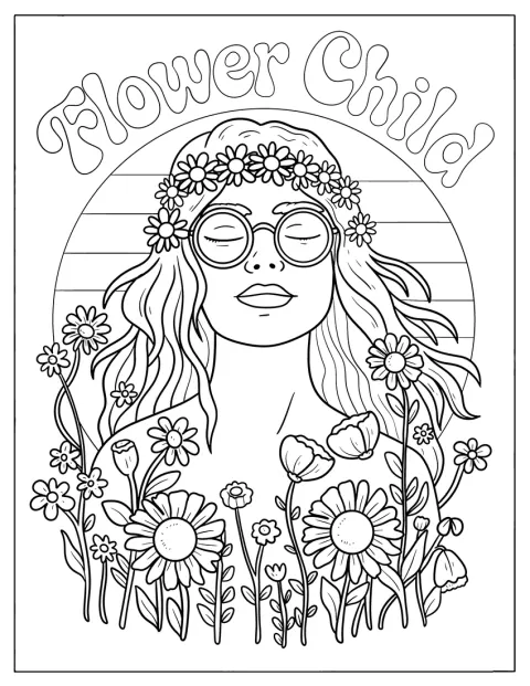 Una chica con gafas de sol aparece junto al texto «Flower Child».