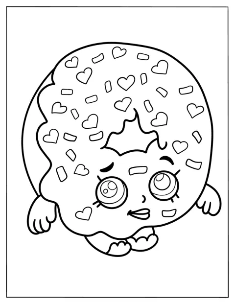 Ein schüchterner Donut mit Armen und Beinen steht da.