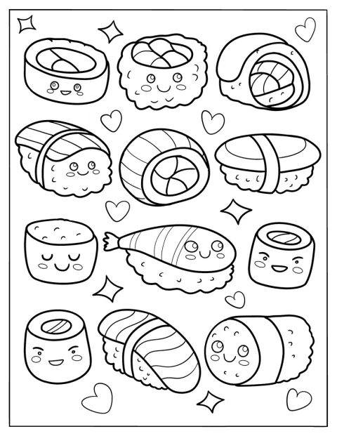 Full Page Cartoon Sushi Coloring Pages