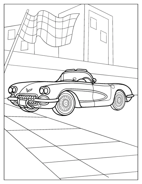 Klasická Corvette V8 z roku 1955 je zachycena z boku.