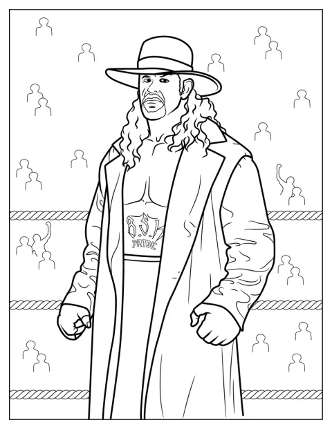 Wrestler The Undertaker pozuje w swoim charakterystycznym stroju.