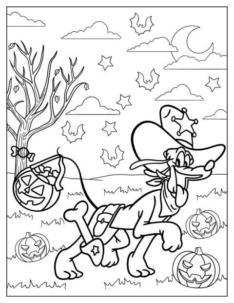 Pluto går på slik eller ballade i cowboykostume til halloween.