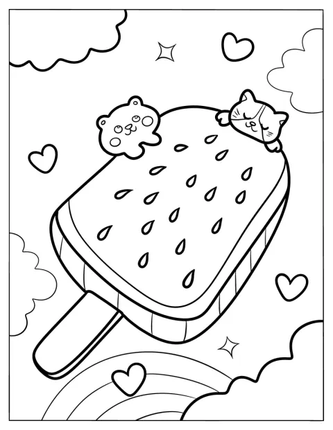 Små chibidyr koser seg med en vannmelonis.