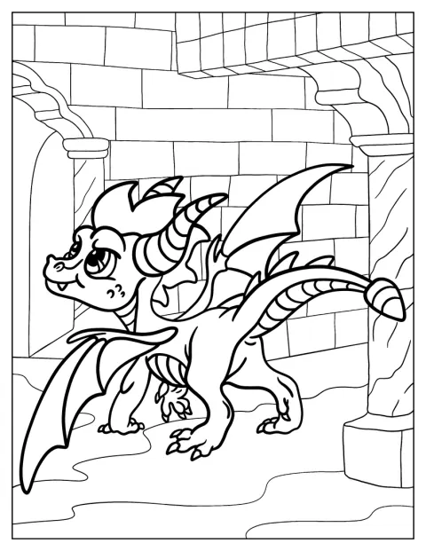 Puiul de dragon Spyro stă în interiorul unui castel.