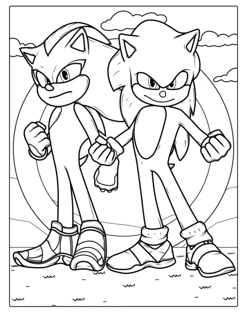 ソニックとナックルズが並んで立っています。