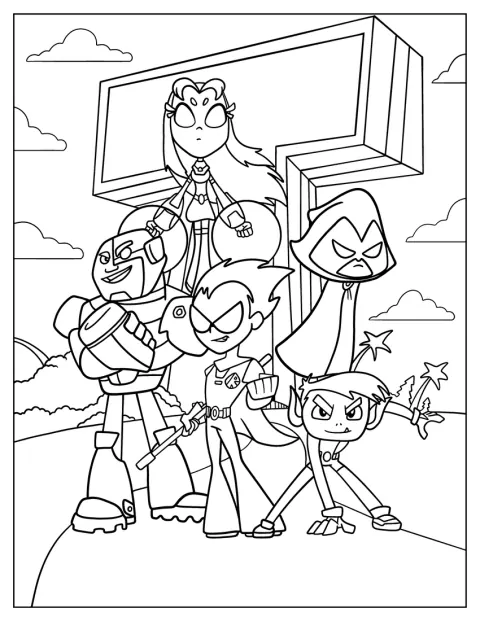Superhrdinové Teen Titans stojí společně.