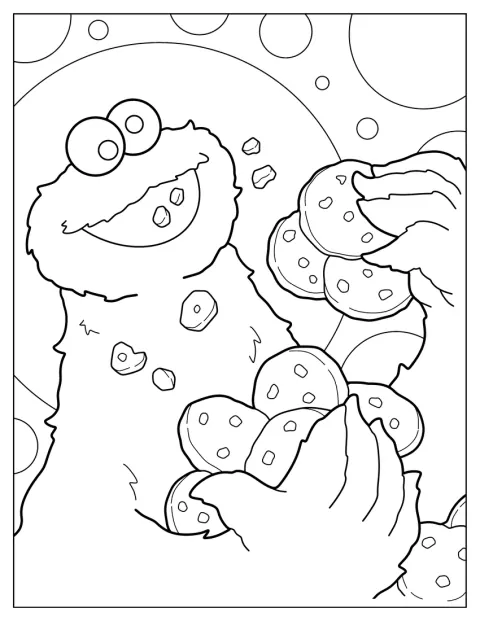 Cookie Monster spiser ivrigt en hel bunke småkager.