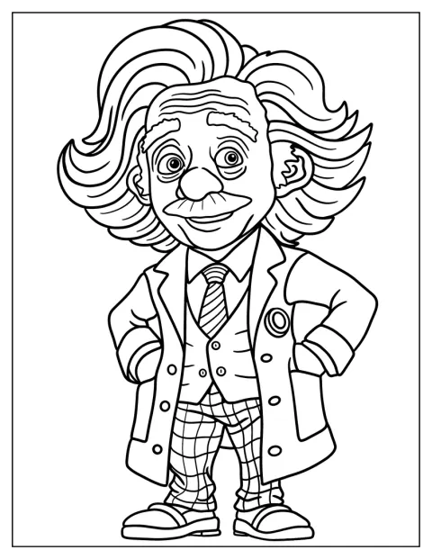 ちびキャラ姿のAlbert Einsteinが、こちらを向いて立っています。