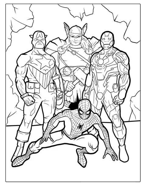Spider-Man With Thor, Captain America, And Iron Man