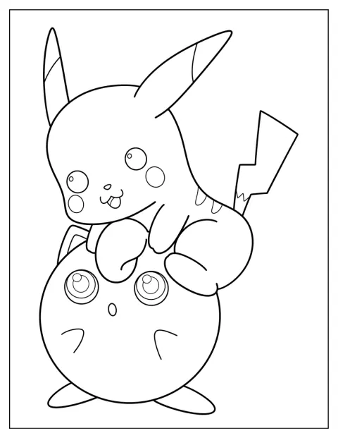 Pikachu slaat zijn armen om Jigglypuff heen.