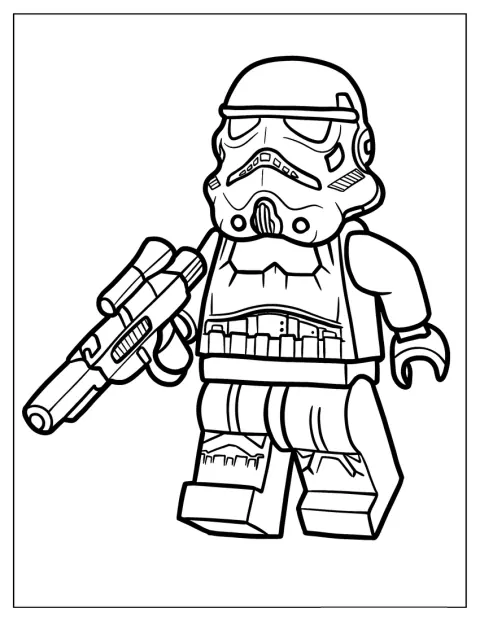 Egy Lego rohamosztagos áll a jellegzetes páncéljában.