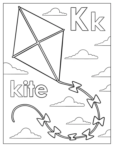 K For Kite Coloring Page