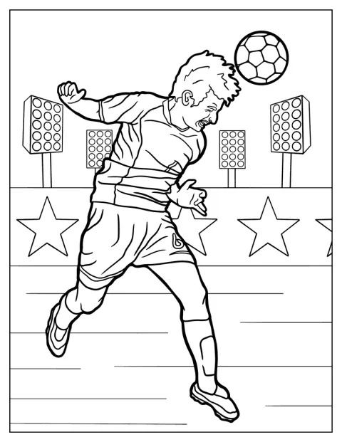 Ein Fußballspieler springt hoch und köpft den Ball.