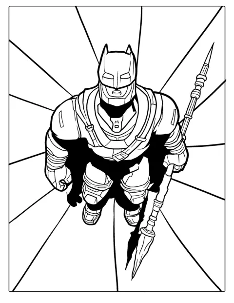 Batman luce un traje blindado y posa con gesto decidido.
