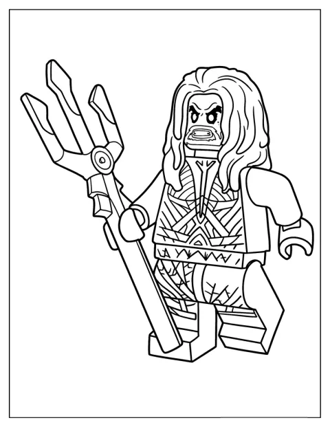 Lego Aquaman steht mit seinem Dreizack bereit.