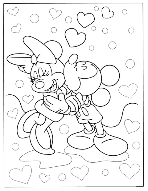 Mickey Mouse geeft Minnie Mouse een kus.