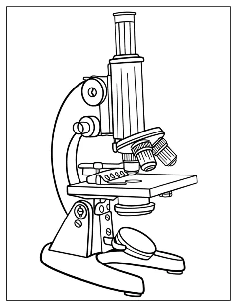 Un microscopio sencillo aparece aislado, listo para observar muestras.