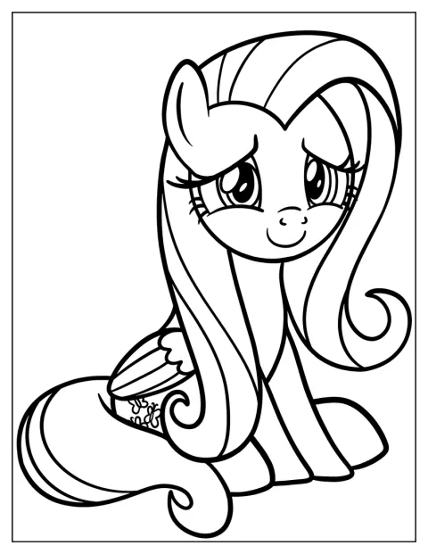 Le contour de Fluttershy montre sa crinière, ses ailes et sa silhouette.