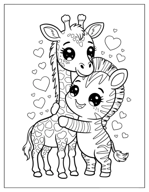 En vänlig zebra kramar en giraff på savannen.